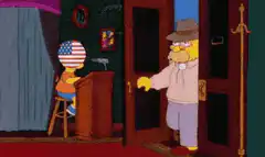 Homer Simpson enters with EU flag