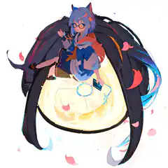 Anime girl with cat ears on a giant donut