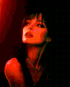 Woman with digital glitch overlays