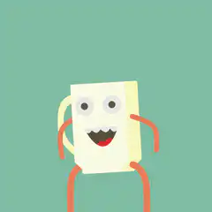 Happy cartoon mug with arms and legs