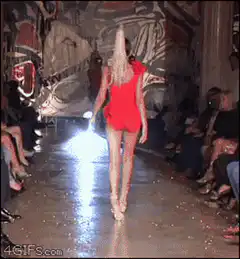 Model slips on wet runway