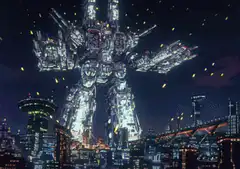 Giant mecha robot standing in city