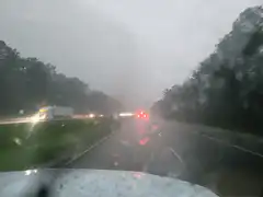 Driving on highway in heavy rain