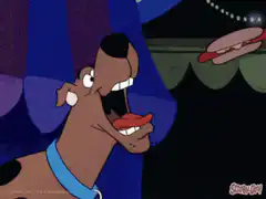 Scooby-Doo eating a hot dog