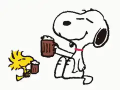 Snoopy and Woodstock drinking beer