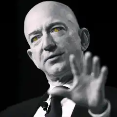 Jeff Bezos with glowing yellow eyes