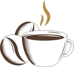 Steaming coffee cup with beans