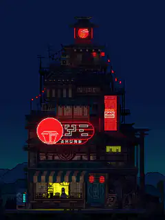 pixel art ramen shop at night