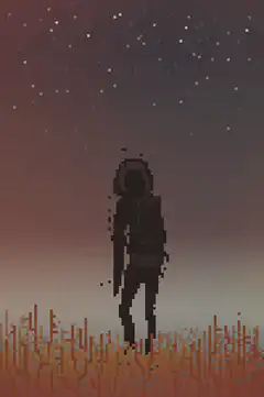 Pixel astronaut dissolves into stars