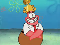 Patrick Star with a trophy on his head