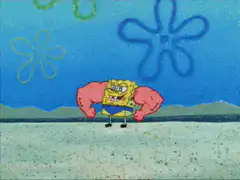 SpongeBob flexing muscles