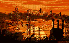 Silhouettes on power lines at sunset