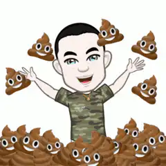 Boy surrounded by poop emojis