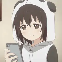 Anime girl in panda onesie looking at phone