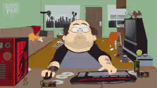 Fat Kyle sitting at computer