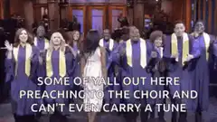 Choir members singing and clapping