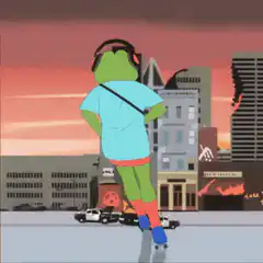Frog skater in a destroyed city