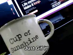 Cup of Sunshine mug with Just Gif it text