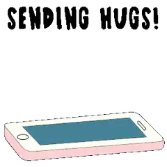 Penguin popping out of phone sending hugs