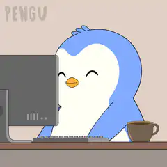 Pingu penguin typing at computer