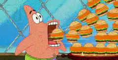 Patrick Star eating a giant burger
