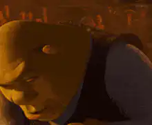 Shrek smirking in the dark