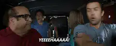 People in van screaming at person outside