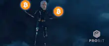 Thanos holding Bitcoin logos