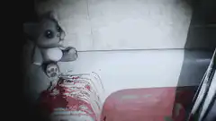 bloody teddy bear in bathtub