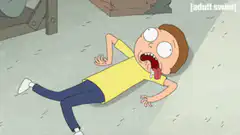 Morty lying on floor drooling