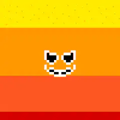 pixel art cat face on rainbow background