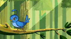 Minnie Mouse takes a photo of a blue bird