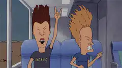 Beavis and Butt-Head rocking out on a bus