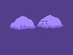 Two purple clouds with faces