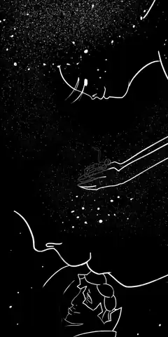 two faces kissing in space