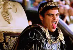 Joaquin Phoenix as Commodus sticking tongue out