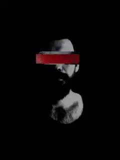 Bearded man with red bar and lightning