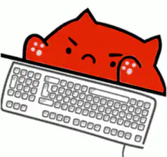 angry red cat typing on keyboard