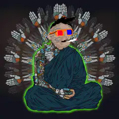 Cyberpunk Buddha meditating