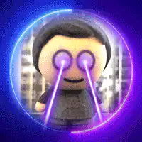 Chibi character with glowing laser eyes