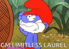 Smurf shrugging and gesturing