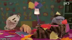 Puppet laughs at lamp