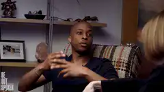 Man talking and gesturing in interview