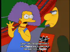 Duff Man lectures Marge about Saylor
