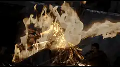 Ra throws fireball at Horus