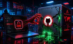 Cyberpunk hacker accessing GitHub vault