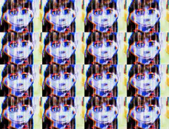 Glitchy anime girl face grid