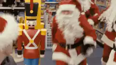 Santa Claus fights with a slow sign