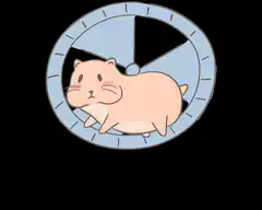 hamster in wheel with text