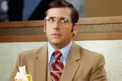 Steve Carell eating banana laughing